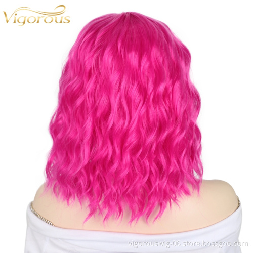 Hot Selling Wholesale U Part High Temperature Heat Resistant Water Wave Pink Bob Short Synthetic Lace Front Wig
